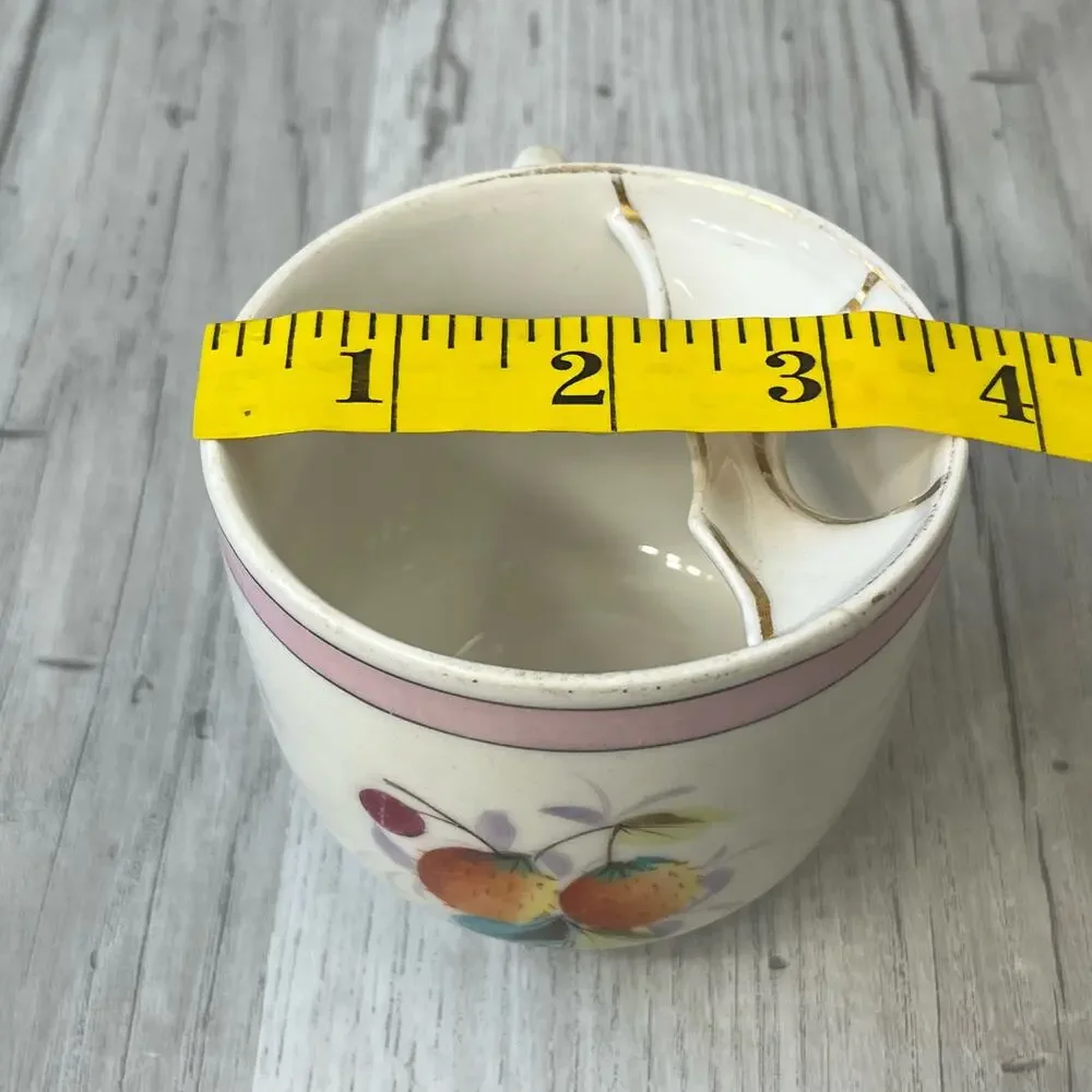 Vintage White Fruit Accent Gold Trim Mustache Mug Cup Decor